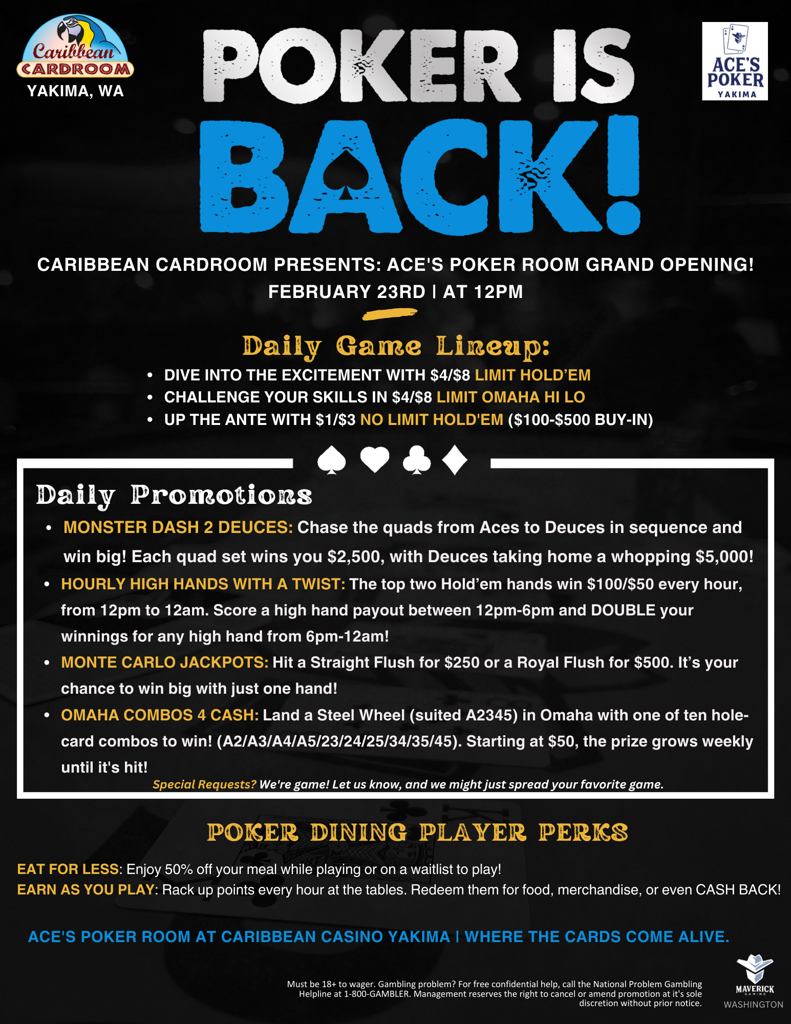 Caribbean Cardroom Yakima | Ace's Poker is Back!
