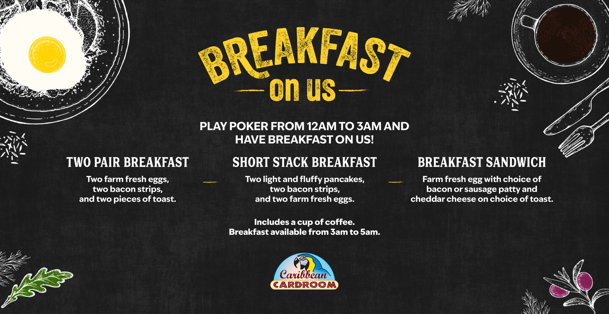 Caribbean Cardroom Poker Kirkland | Breakfast on Us